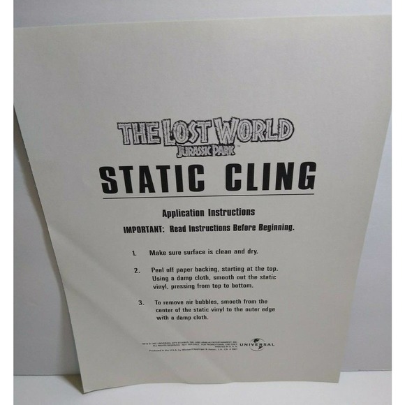 Jurassic Park The Lost World Movie Static Cling Window Artwork Dinosaurs 1997 - Picture 2 of 4